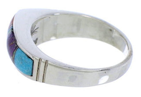Southwest Turquoise Multicolor Sterling Silver Ring Size 8-1/2 JX37923